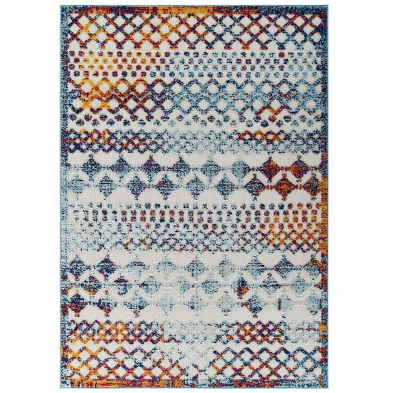 Modway Reflect Giada Abstract Diamond Moroccan Trellis 5x8 Indoor/Outdoor Area Rug in Multicolored