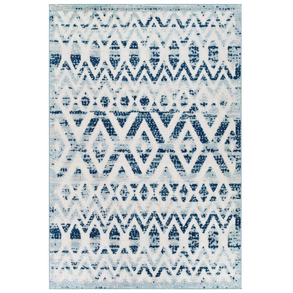 Modway Reflect 94.5" Tamako Diamond Chevron Moroccan Trellis Rug in Ivory/Blue