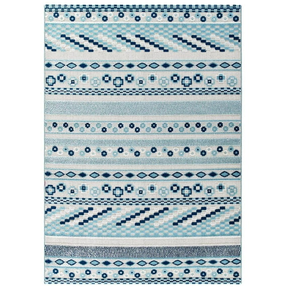 Modway Reflect 94.5x122" Cadhla Geometric Lattice Area Rug in Ivory and Blue