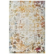 Modway Reflect Primrose Ornate Floral Lattice 8x10 Indoor/Outdoor Area Rug in Ivory,Light Blue,Multicolored