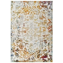 Modway Reflect Primrose Ornate Floral Lattice 8x10 Indoor/Outdoor Area Rug in Ivory,Light Blue,Multicolored
