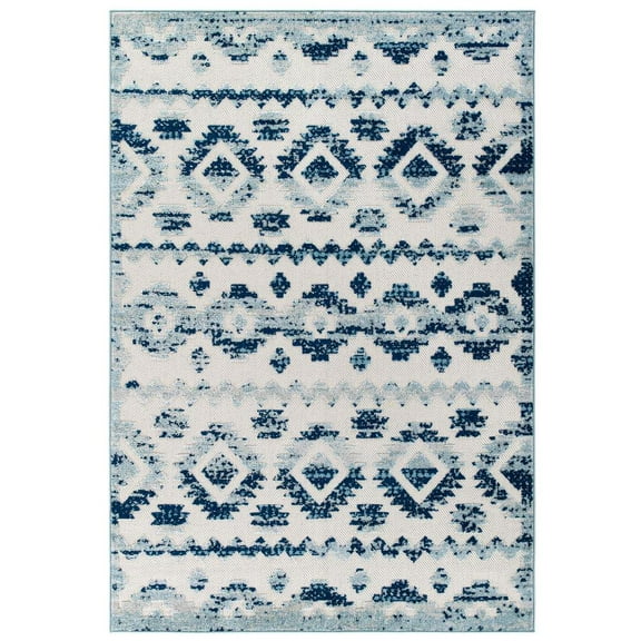 Modway Reflect Takara Abstract Diamond Moroccan Trellis 8x10 Indoor and Outdoor Area Rug in Ivory and Blue