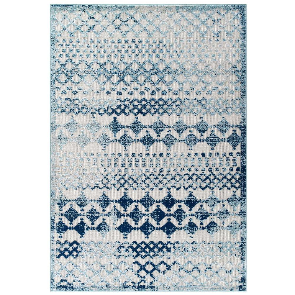 Ivory and Blue Trellis Synthetic 8' x 10' Easy-Care Area Rug