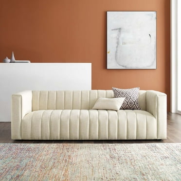 Modway Reflection Channel Tufted Upholstered Fabric Sofa in Beige