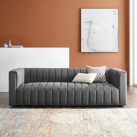 Modway Reflection Channel Tufted Upholstered Fabric Sofa in Charcoal