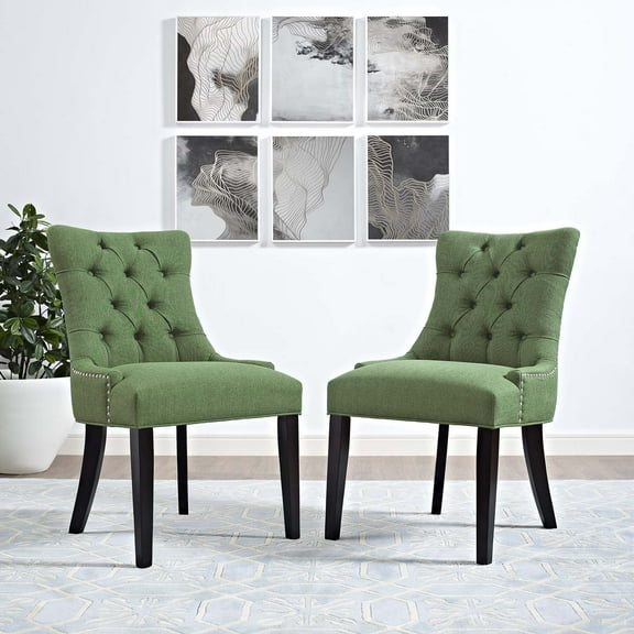 Modway Regent Dining Side Chair Fabric Set of 2 in Green