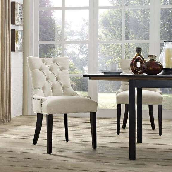 Modway Regent 20.5" Tufted Fabric and Solid Wood Dining Chair in Beige