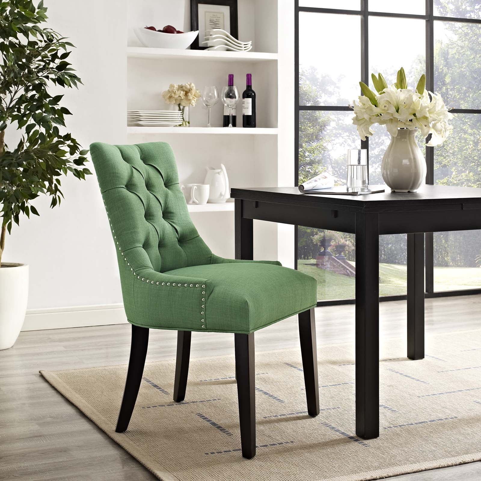 Regent Kelly Green Upholstered Tufted Side Chair with Wood Legs
