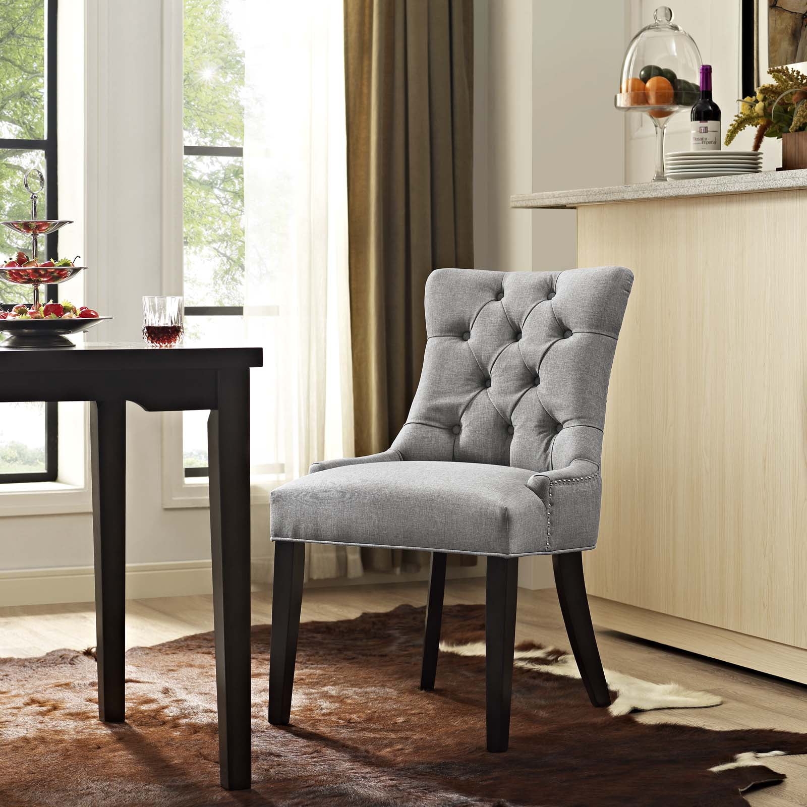 Modway Regent 20.5" Tufted Fabric and Solid Wood Dining Chair in Light Gray