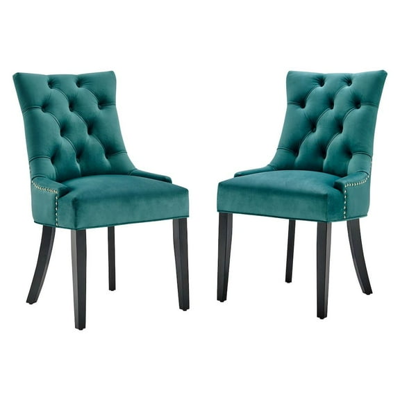 Modway Regent Tufted Performance Velvet Dining Side Chairs - Set of 2 in Teal