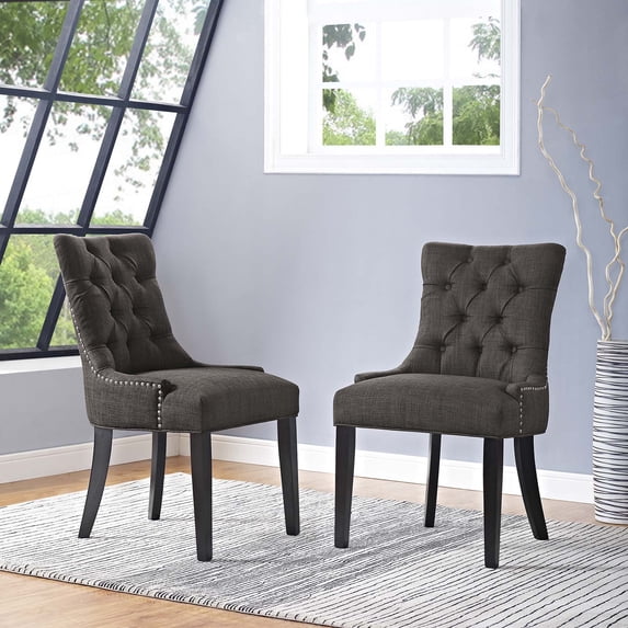 Modway Regent Dining Side Chair Fabric Set of 2 in Brown