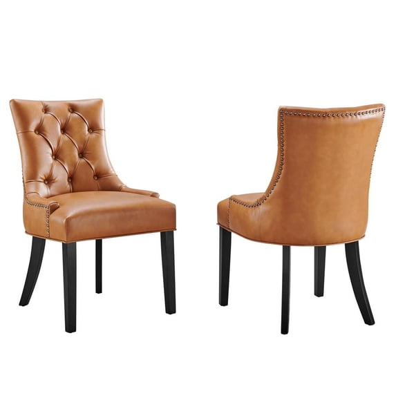 Modway Regent Dining Side Chair Vinyl Set of 2 in Tan