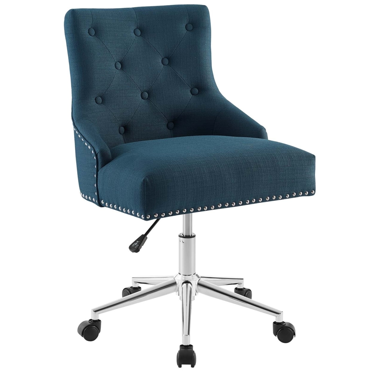 Azure Elegance Tufted Swivel Office Chair with Nailhead Trim