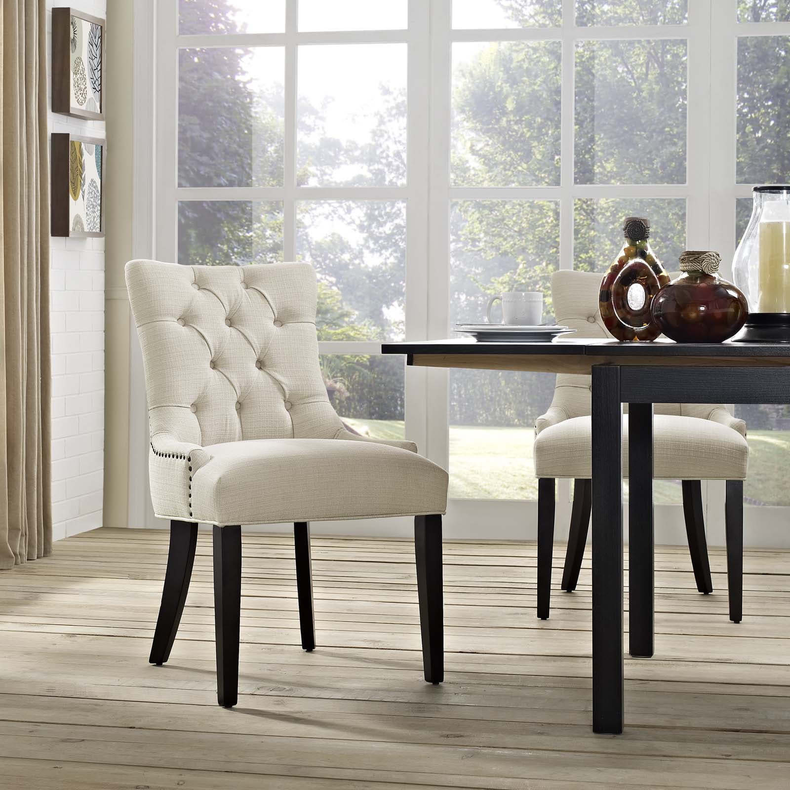 Elegant Beige Upholstered Parsons Side Chair with Nailhead Trim