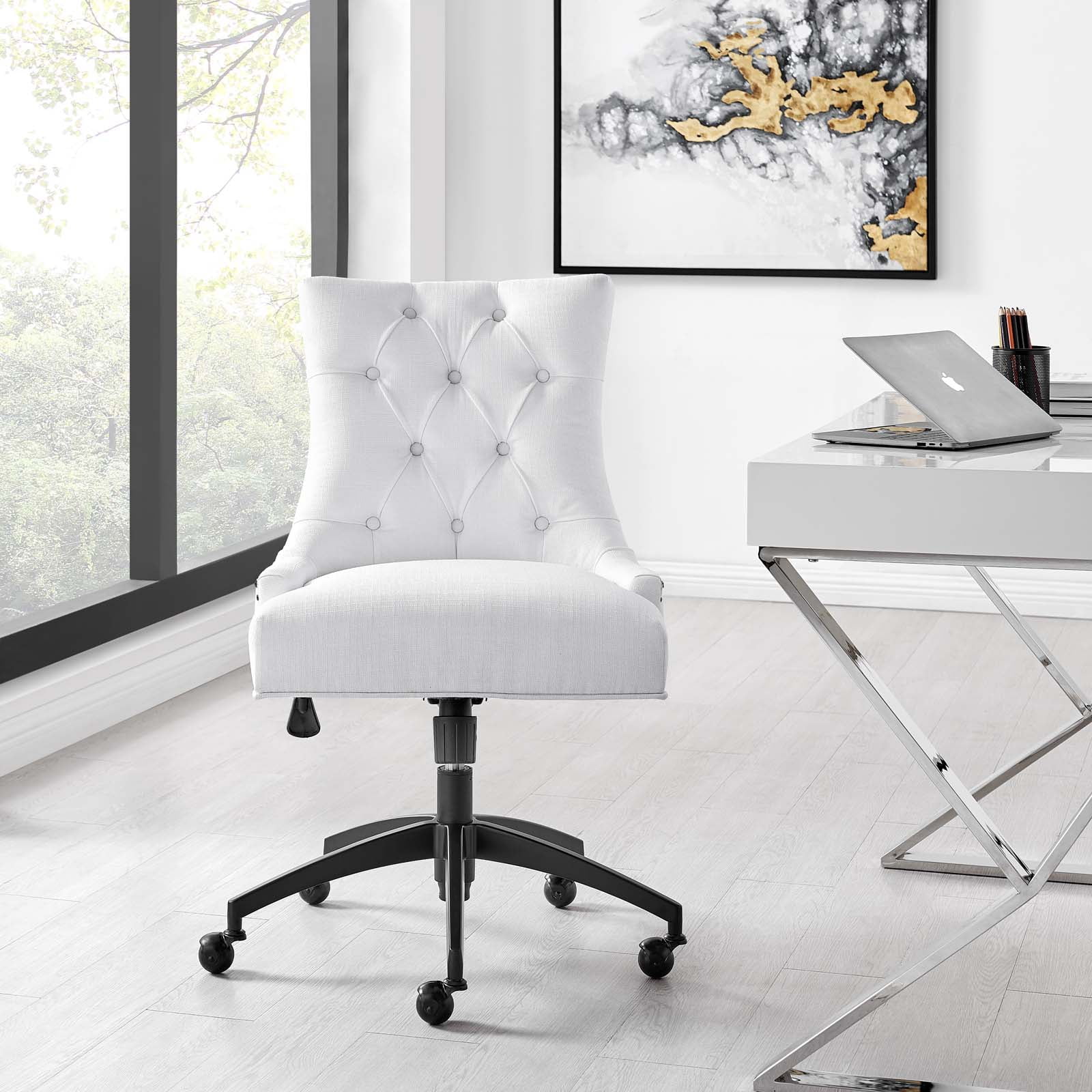 Regent Tufted Swivel Office Chair in Black & White Fabric