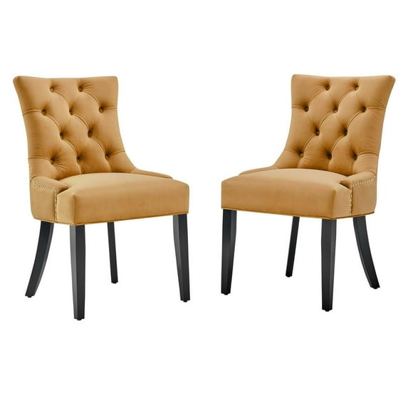 Modway Regent Tufted Performance Velvet Dining Side Chairs - Set of 2 in Cognac