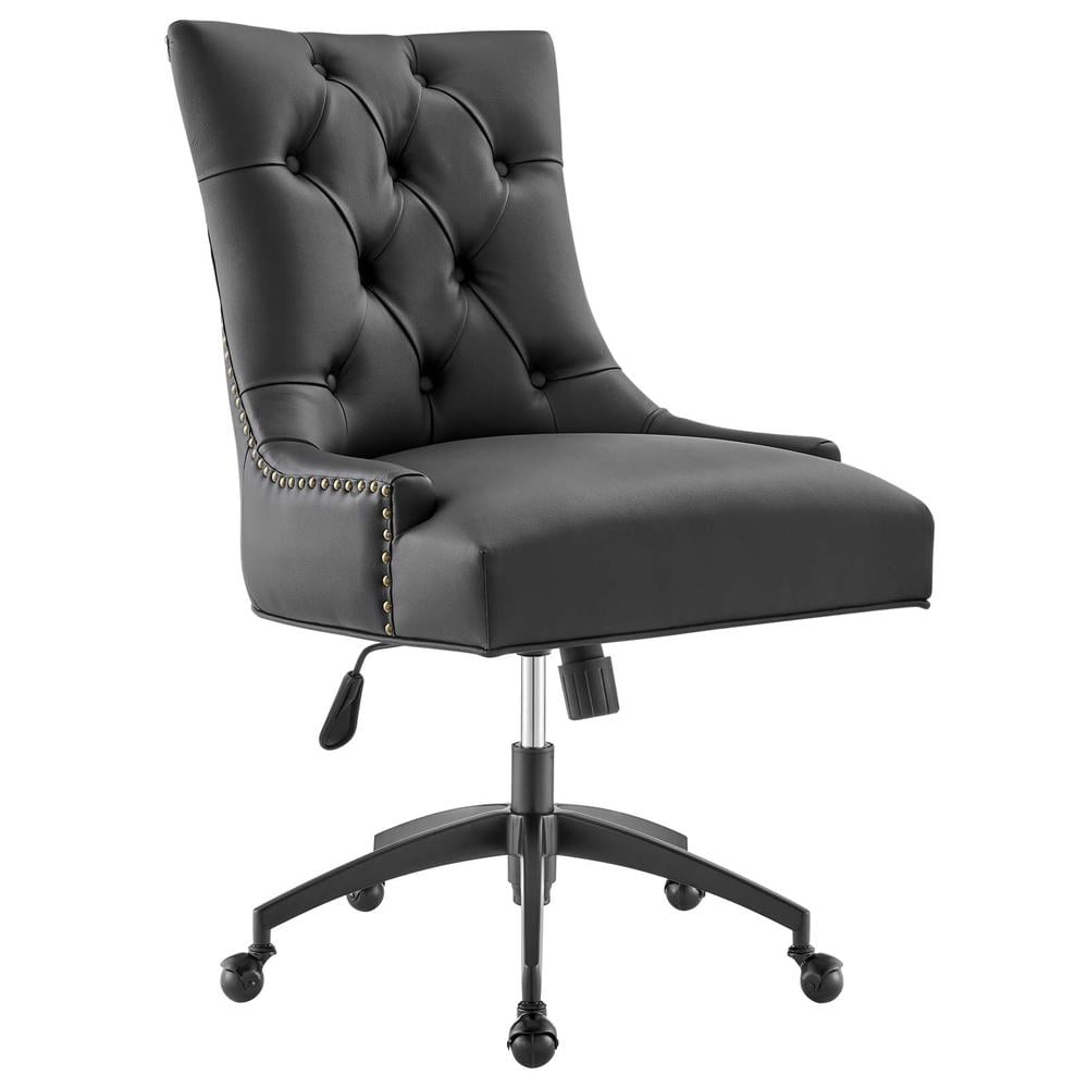 Vintage Glam Deco Black Vegan Leather Swivel Office Chair