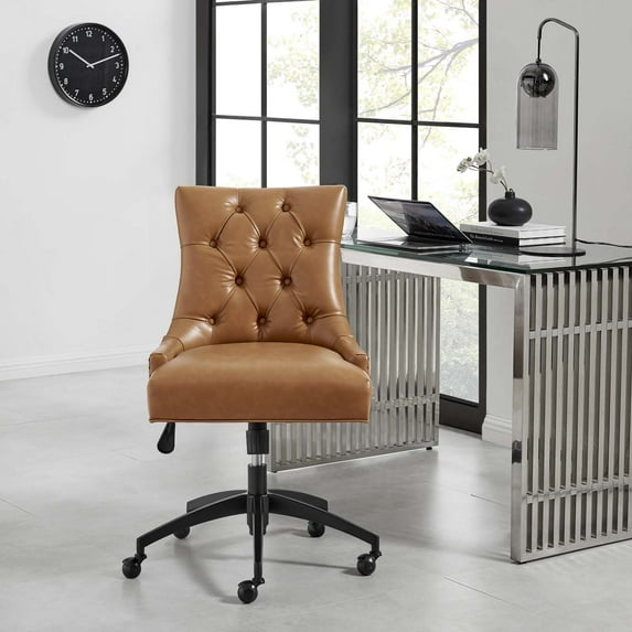 Modway Regent Tufted Vegan Leather Office Chair in Black Tan