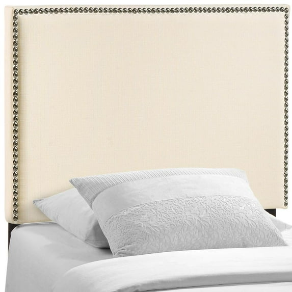 Modway Region Nailhead Twin Upholstered Linen Fabric Headboard in Ivory