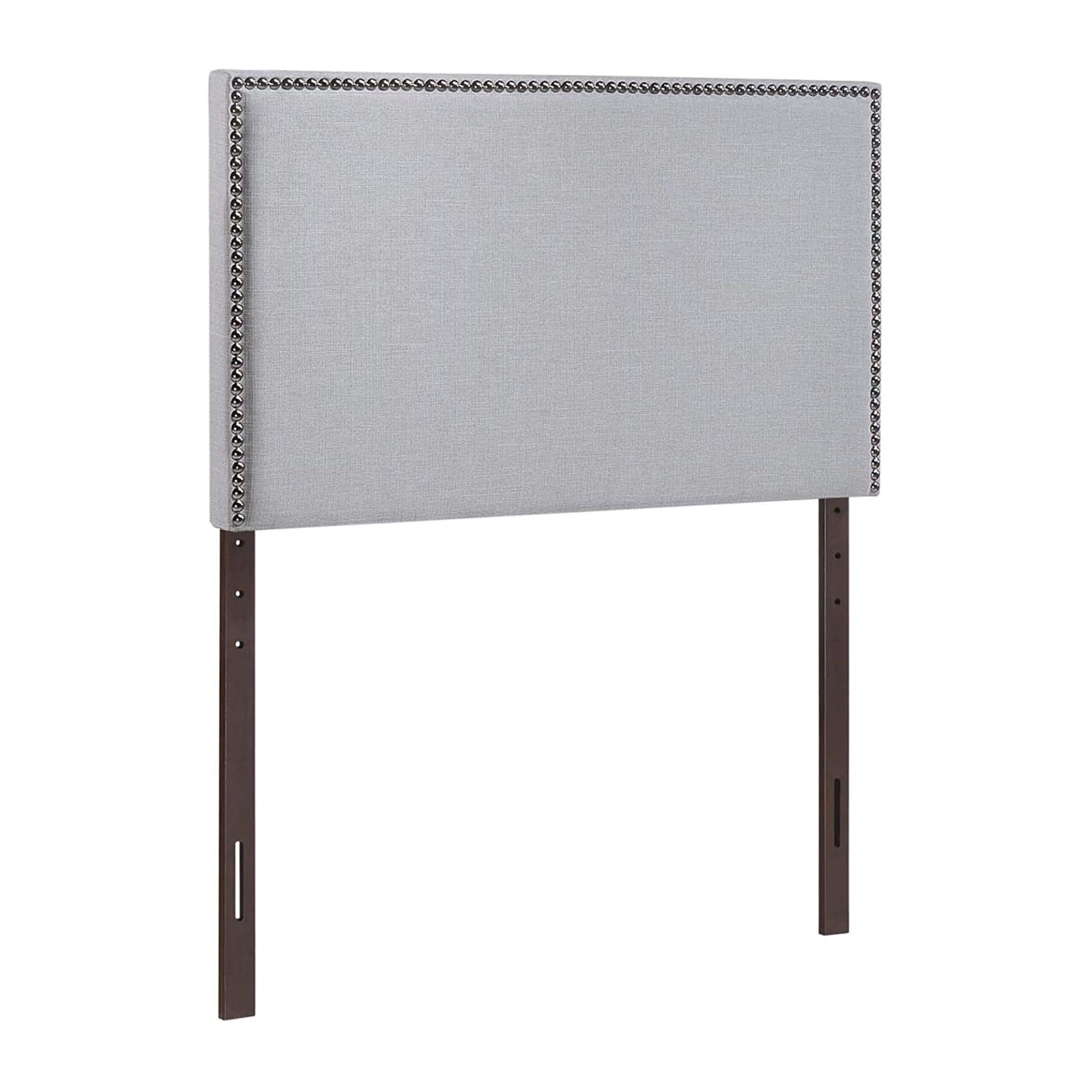 Sky Gray Linen Upholstered Twin Headboard with Nailhead Trim