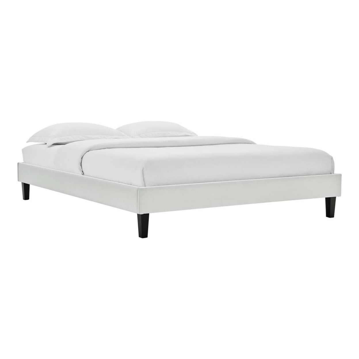 Light Gray Velvet Upholstered Queen Platform Bed Frame