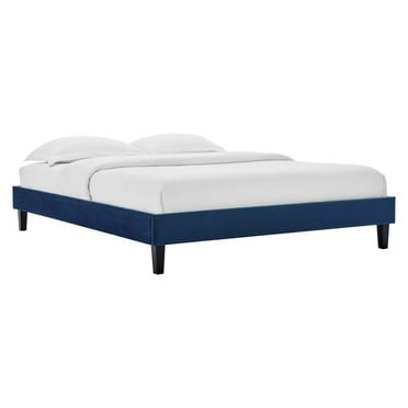 Modway Reign Queen Performance Velvet Platform Bed Frame in Navy