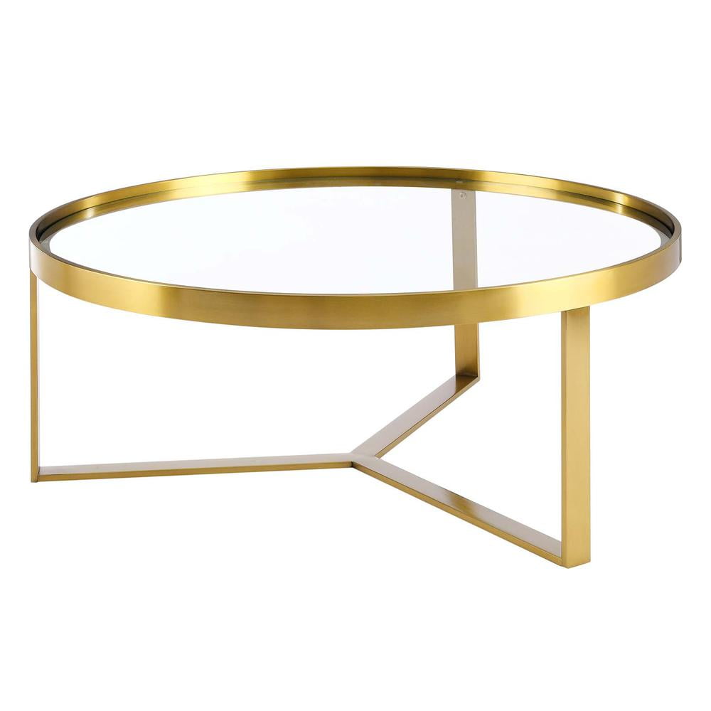 Round Gold Metal Coffee Table with Clear Glass Top