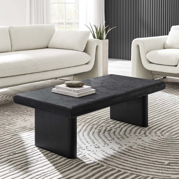 Modway Relic Modern Wood & Cement Concrete Coffee Table in Black
