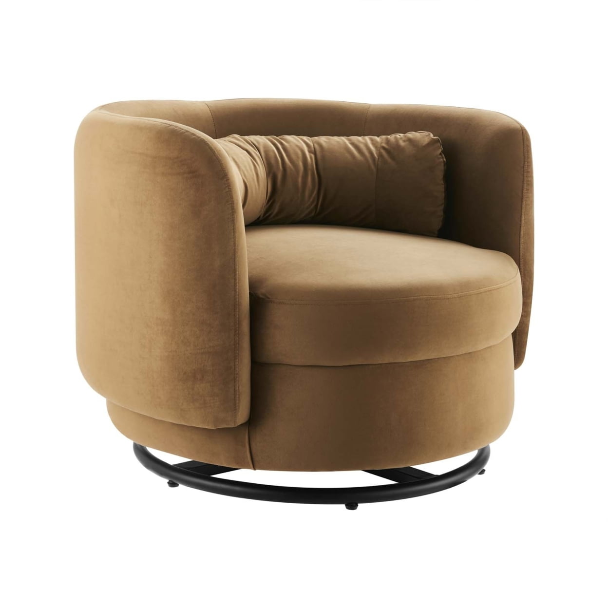 Cognac Velvet Swivel Accent Chair with Black Metal Base