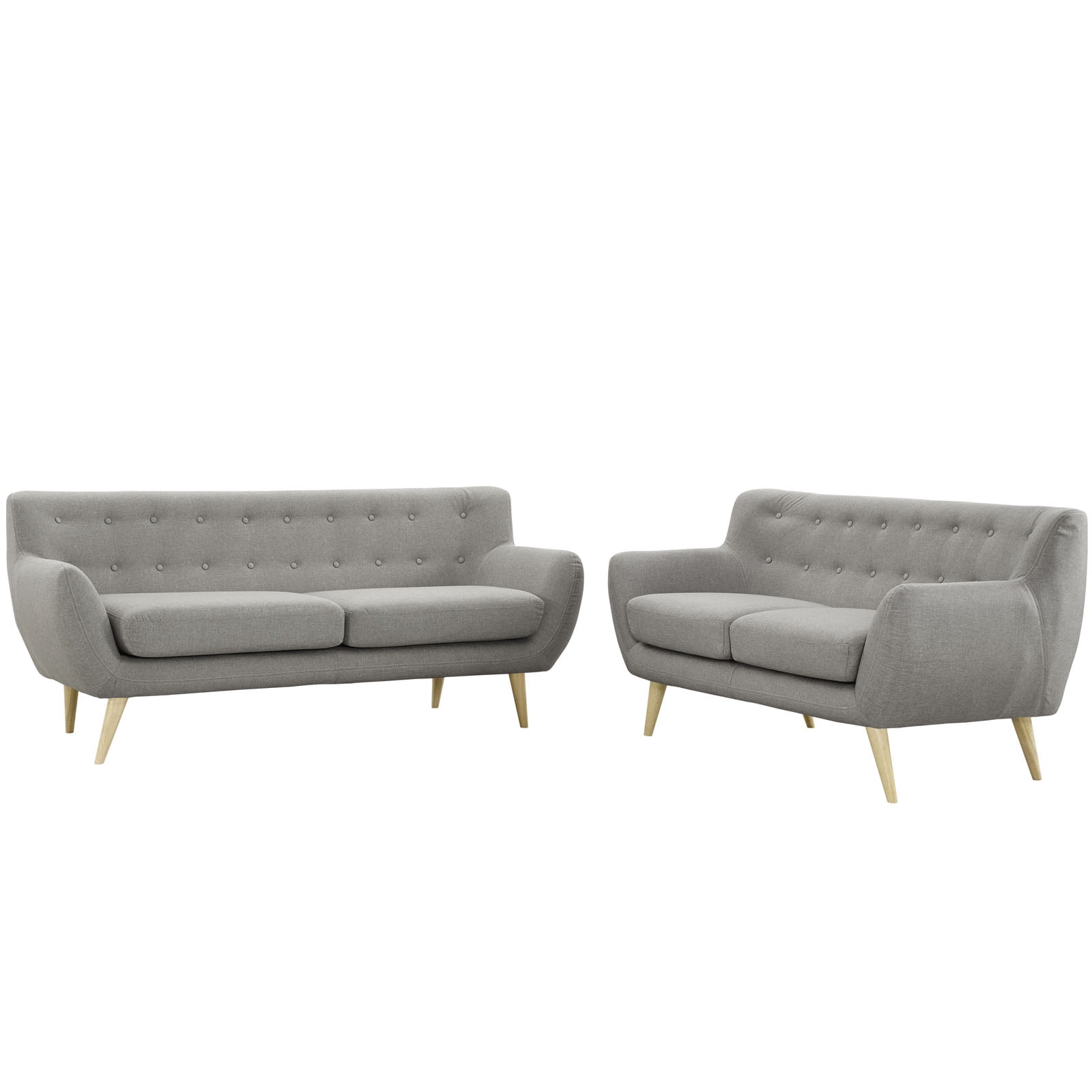 Light Gray Polyester Mid-Century Modern 2-Piece Living Room Set