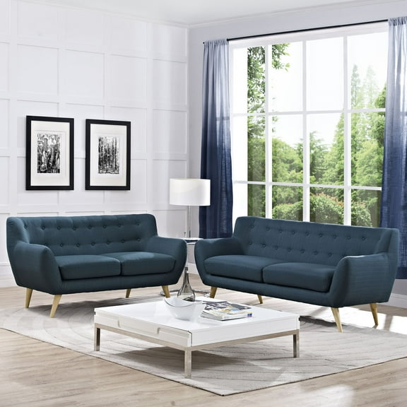 Modway Remark 2-Piece Polyester Fabric Rubberwood Living Room Set in Azure Blue