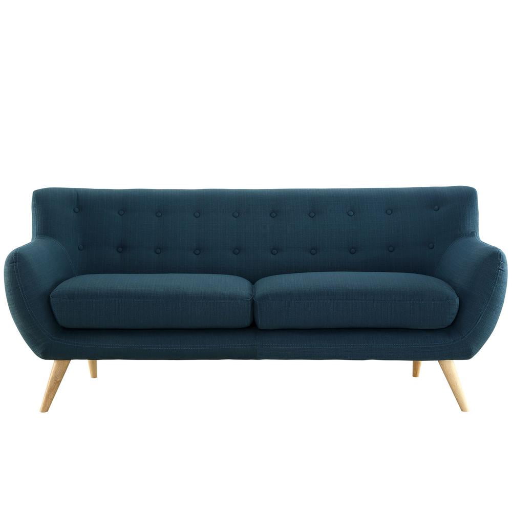 Azure Tufted Fabric Sofa with Wood Legs