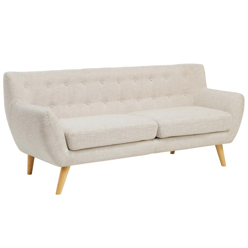 Mid-Century Modern Flared Arm Beige Fabric Sofa