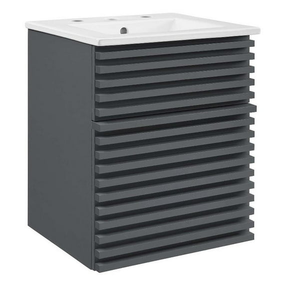 Modway Render 17.5" MDF Wood Wall-Mount Bathroom Vanity in Gray/White