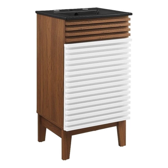 Modway Render 17.5" Particleboard Laminate Bathroom Vanity in White/Walnut/Black