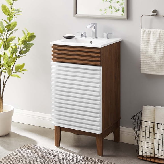 Modway Render 18" Bathroom Vanity Cabinet in White Walnut White