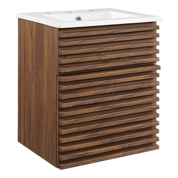 Modway Render 18" Modern Wood Wall-Mount Bathroom Vanity in Walnut/White