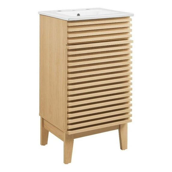 Modway Render 18" Particleboard Bathroom Vanity Cabinet in Oak/White