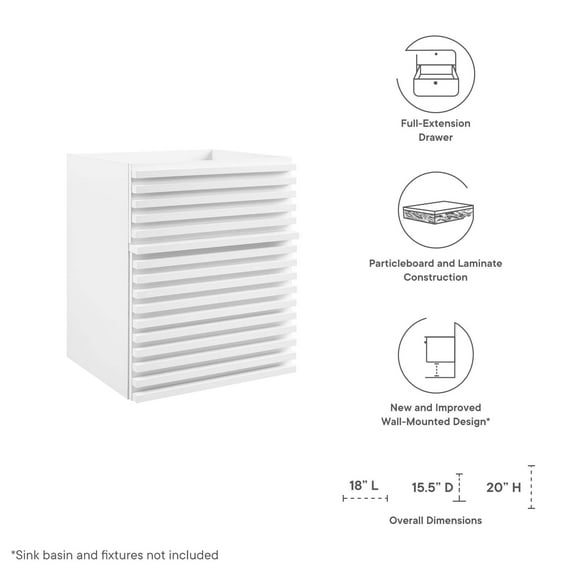 Modway Render 18" Wall-Mount Bathroom Vanity Cabinet (Sink Basin Not Included) in White