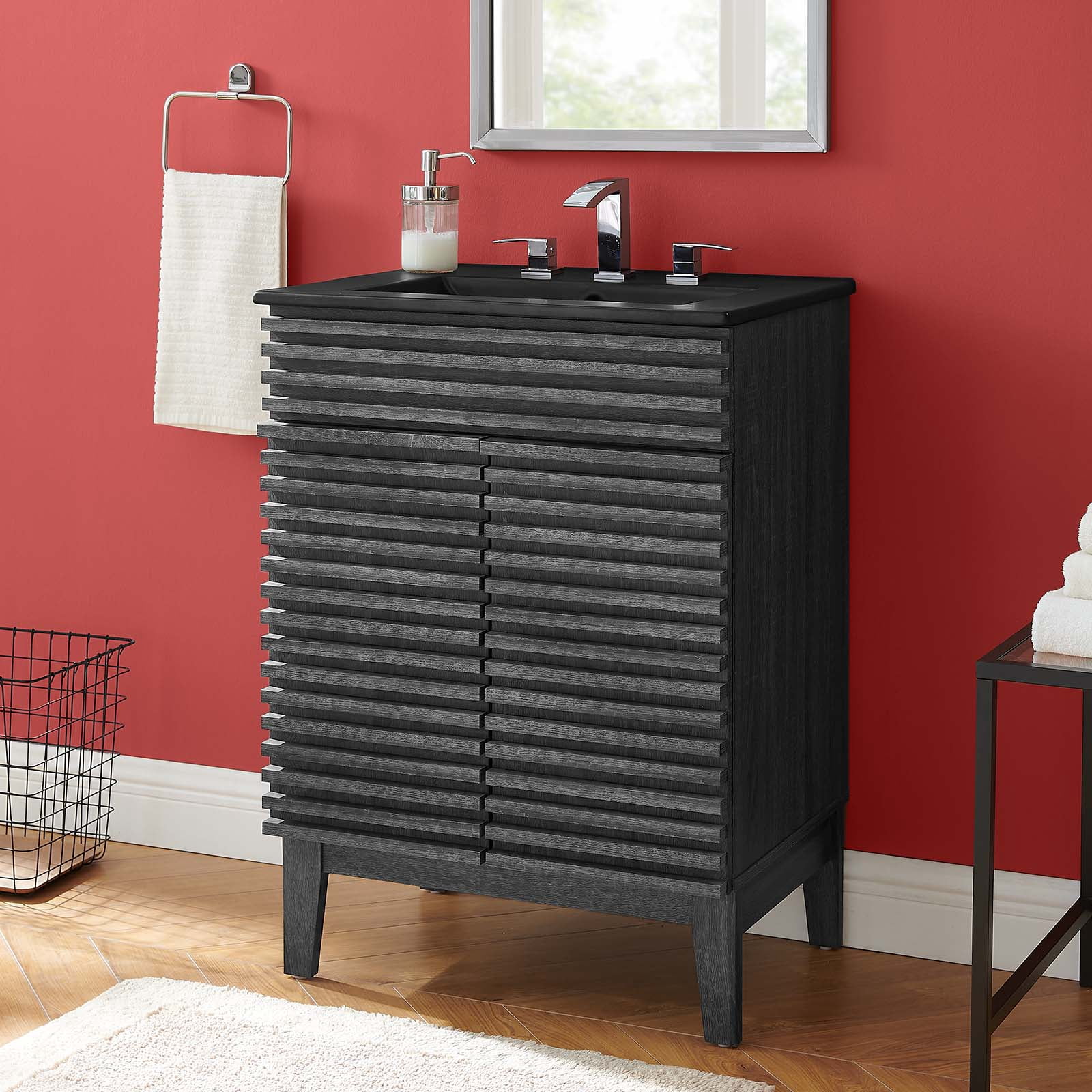 Modway Mid-Century Modern Render 24" Bathroom Vanity in Charcoal Black ...