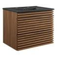 thumbnail image 1 of Modway Render 24" Modern Wood Wall-Mount Bathroom Vanity in Walnut/Black, 1 of 9