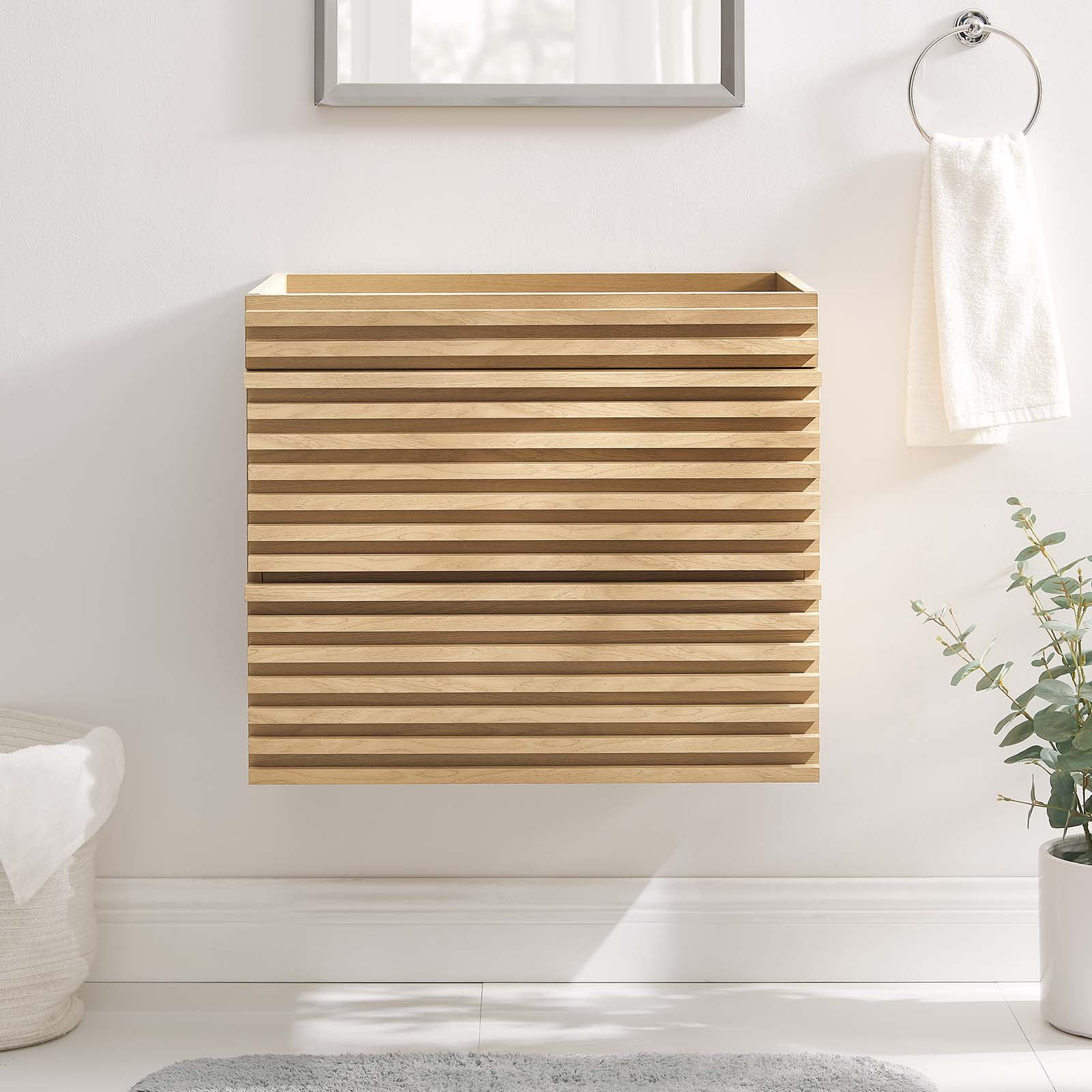 Oak 24" Wall-Mount Single Bathroom Vanity with Slatted Design