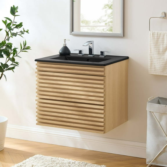Modway Render 24" Wall-Mount Bathroom Vanity in Oak Black
