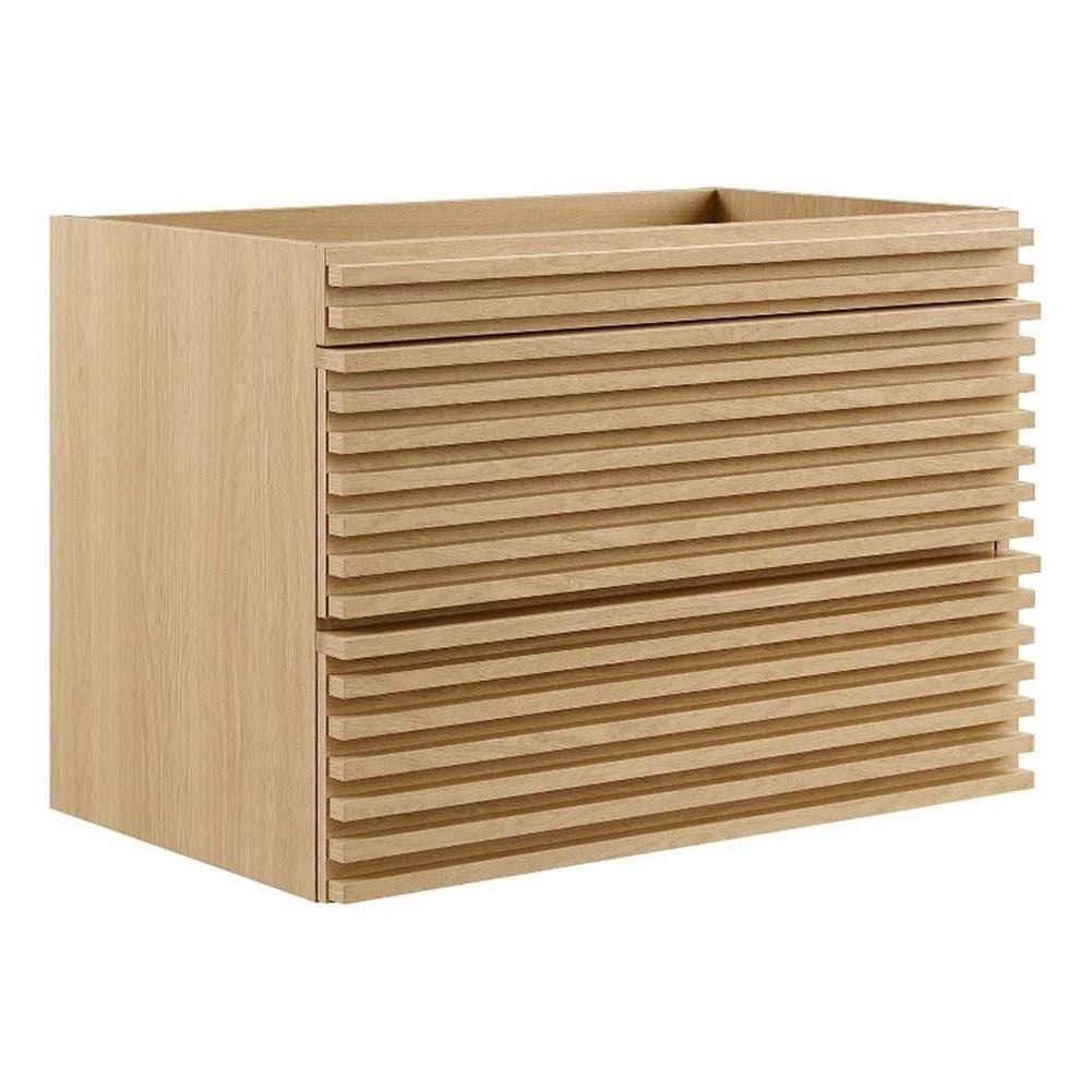 Walnut Grain Oak 30" Wall-Mounted Mid-Century Modern Vanity Base