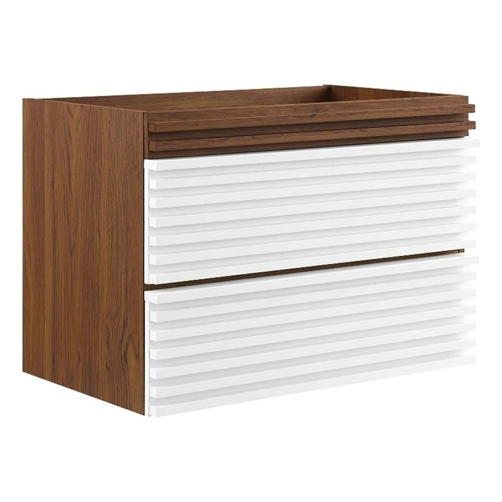 White and Walnut 30" MDF Wall-Mount Single Bathroom Vanity