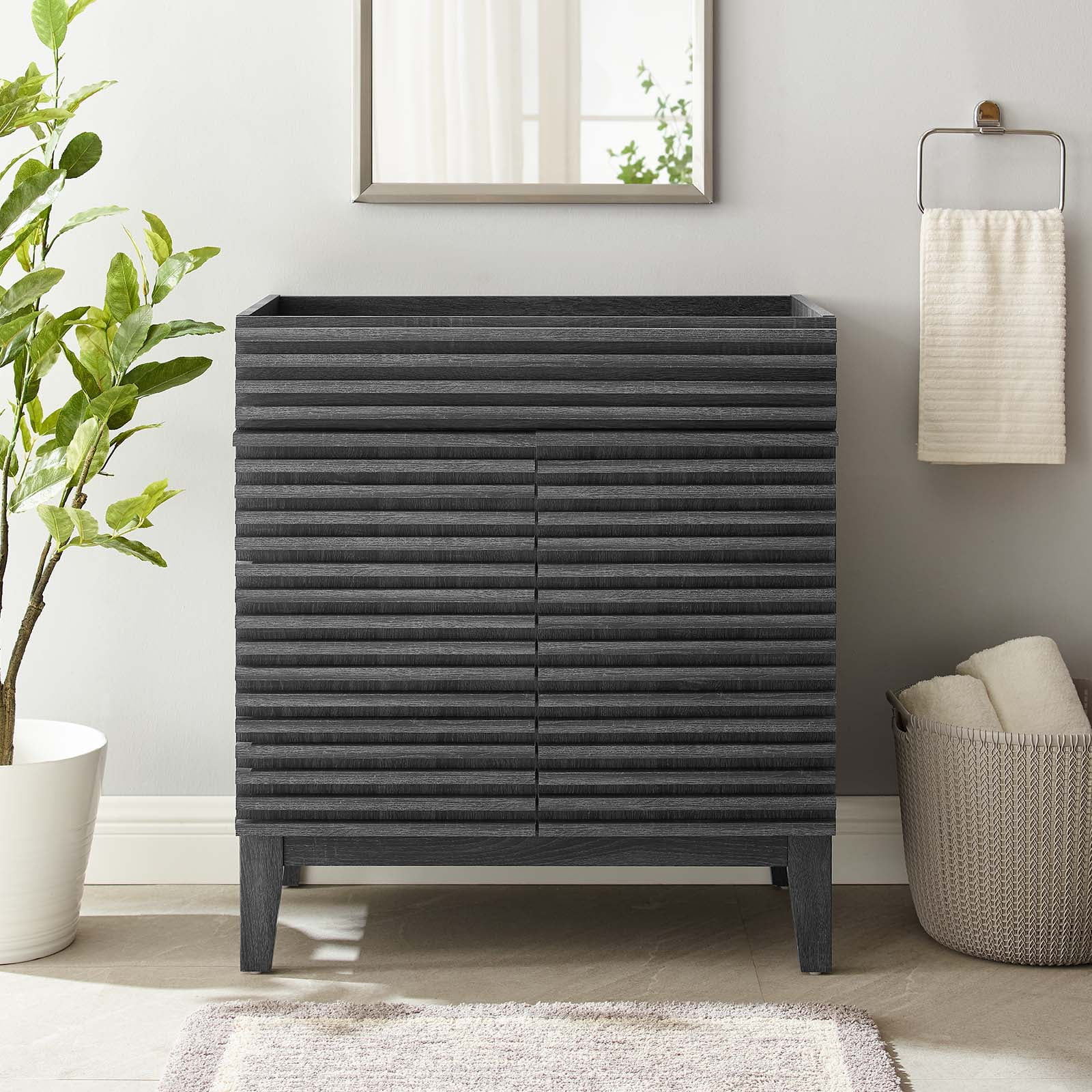 Charcoal Gray Particleboard Mid-Century Modern Bathroom Vanity Cabinet