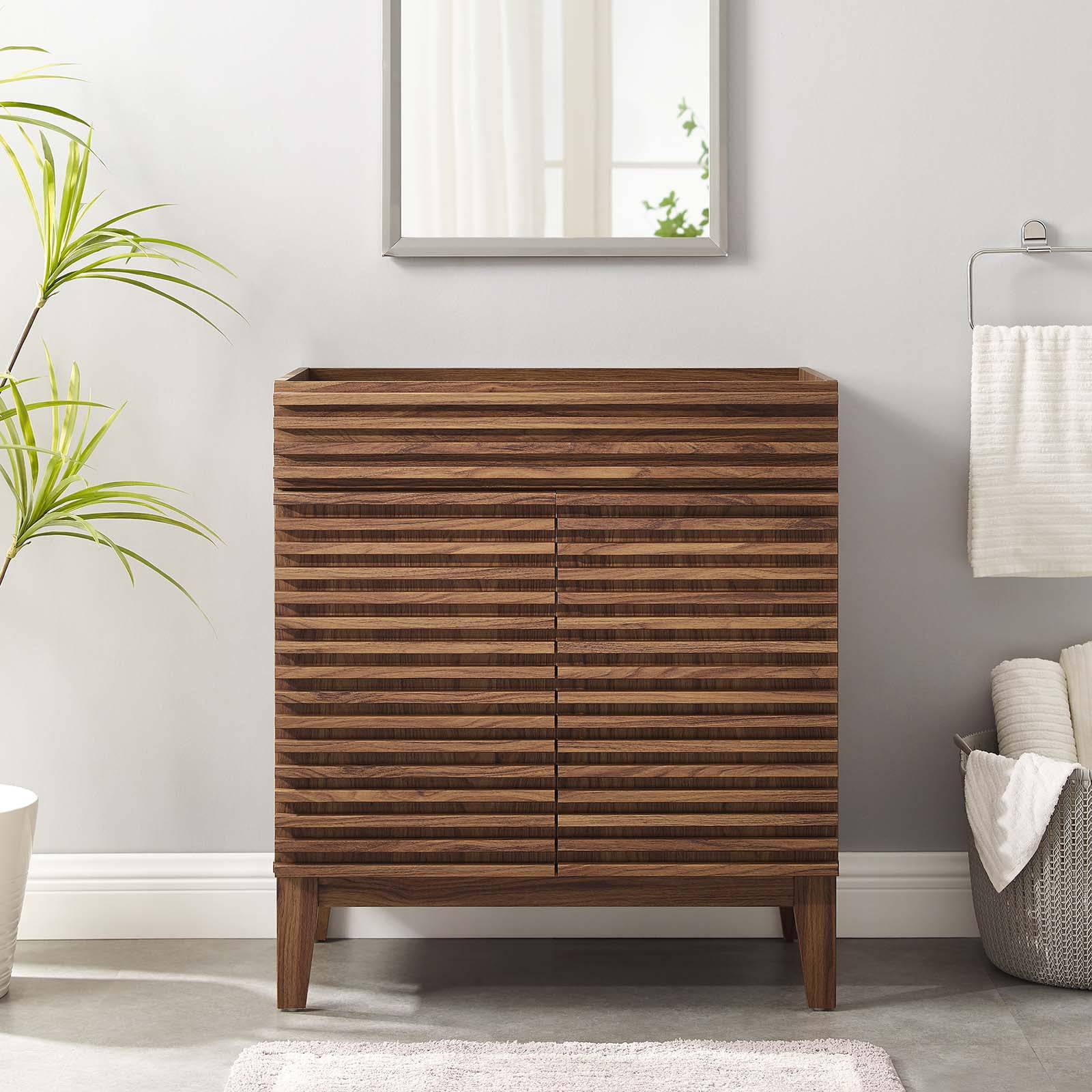 Walnut 30" Freestanding Mid-Century Modern Bathroom Vanity