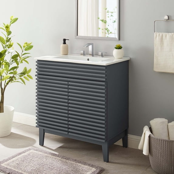 Modway Render 30" Bathroom Vanity Cabinet in Gray White