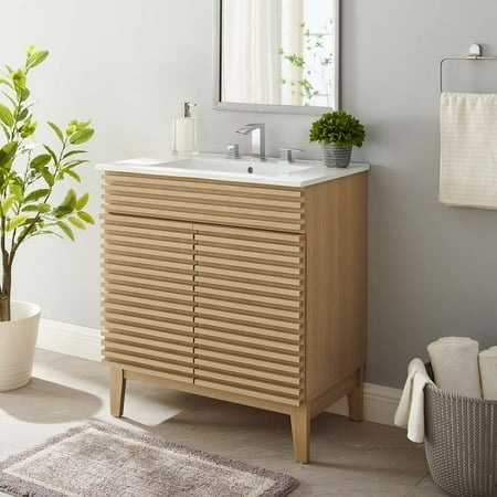 Modway Render 30" Bathroom Vanity Cabinet in Oak White