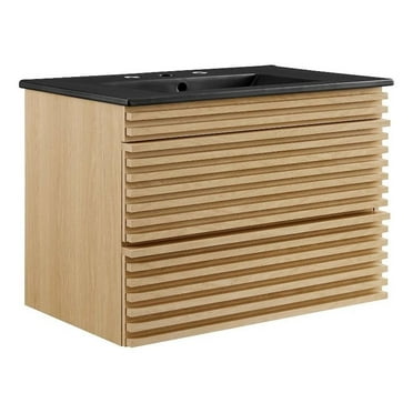 Modway Render 30" MDF Wood Wall-Mount Bathroom Vanity in Oak/Black